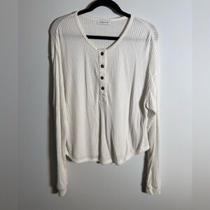 Anine Bing Waffle Knit Henley Top Cream Long Sleeve Minimalist Casual XS